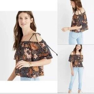 Madewell off shoulder silk top in sea floral size XS NWOT